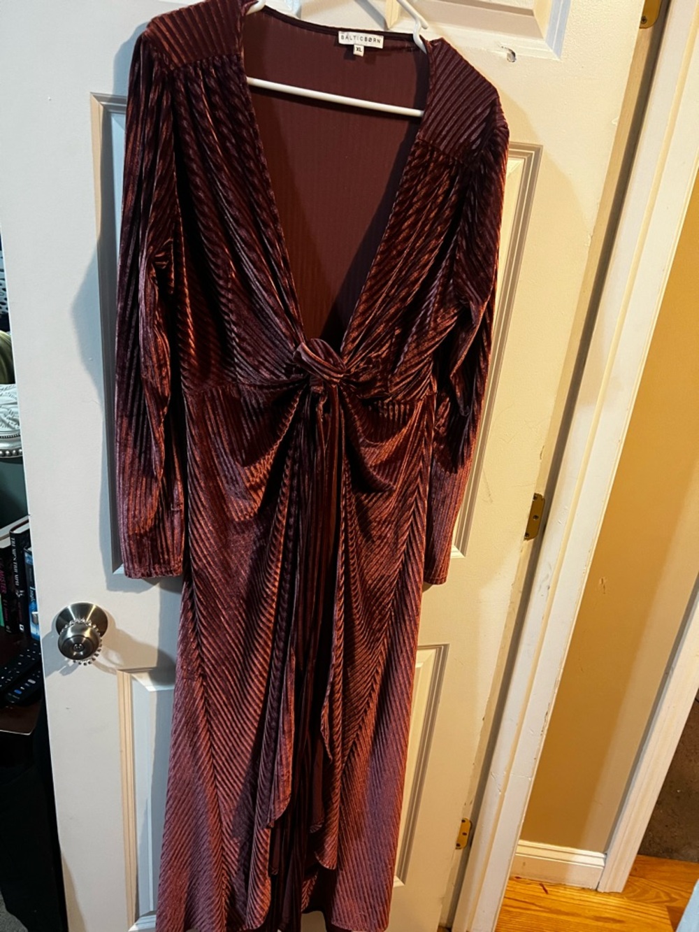Baltic Born Burgundy Velvet Maxi Wrap Dress